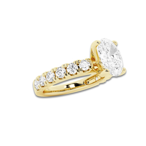 3.00 ctw Oval Lab-Grown Diamond Split-Prong Set Side Stone Engagement Ring in 14K Yellow Gold for Women | Colorless D, VVS1 Clarity, IGI Certified 2.00 ct Center Diamond