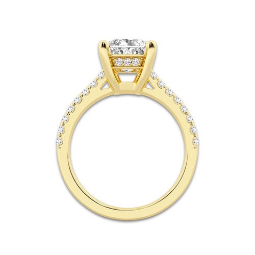 3.28 ctw Radiant Lab-Grown Diamond Hidden Halo Side Stone Engagement Ring in 18K Yellow Gold for Women | Colorless D, VVS1 Clarity, IGI Certified 3.00 ct Center Diamond