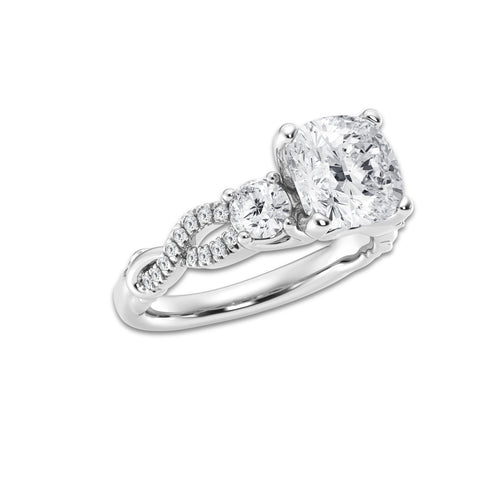 3.10 ctw Cushion Lab-Grown Diamond Side Stone Engagement Ring in Platinum for Women | Colorless D, VVS1 Clarity, IGI Certified 2.50 ct Center Diamond