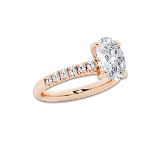 2.90 ctw Oval Lab-Grown Diamond Pave Engagement Ring in 14K Rose Gold for Women | D Color, VVS1 Clarity, IGI Certified 2.50 ct Center Diamond