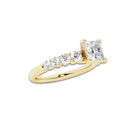 1.54 Ct Princess Lab-Grown Diamond Half Eternity Engagement Ring in 14K Yellow Gold for Female, Colorless (D), VVS1 Clarity | IGI Certified, 1.00 Ct Center Diamond