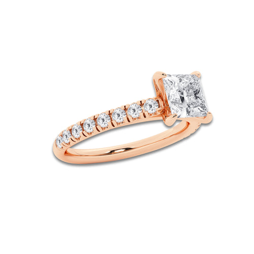 1.39 ctw Princess Lab-Grown Diamond Pave Engagement Ring in 14K Rose Gold for Women | E Color, VS1 Clarity, IGI Certified 1.00 ct Center Diamond