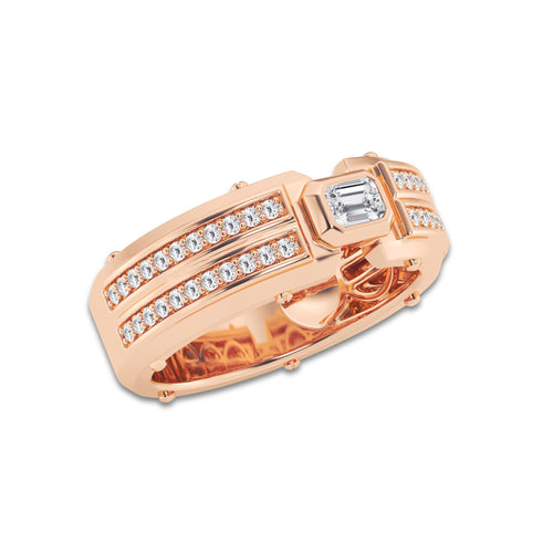 2/3 ctw Emerald Lab Grown Diamond East-West Solitaire Wedding Band 14K Rose Gold, DE, VS1 | 1/3 ct Center