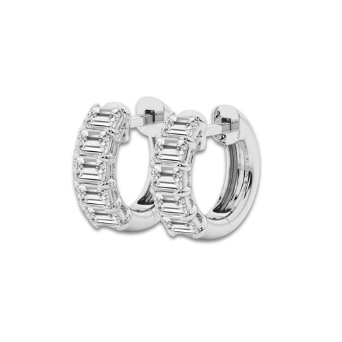 1 1/2 ctw Emerald Lab Grown Diamond Huggie Hoop Earrings 14K White Gold, DE, VS1