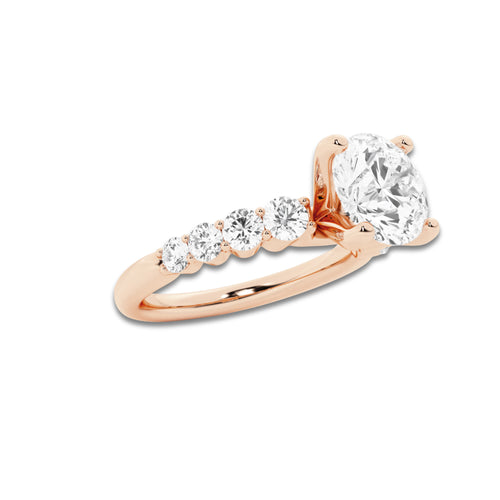 2.54 ctw Round Lab-Grown Diamond Side Stone Engagement Ring in 14K Rose Gold for Women | Colorless E, VS1 Clarity, IGI Certified 2.00 Ct Center Diamond