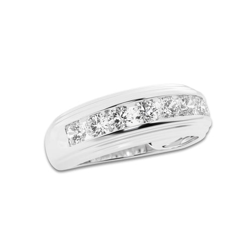 1 ctw Round Lab Grown Diamond Men's Channel Set Wedding Band 14K White Gold, DE, VS1