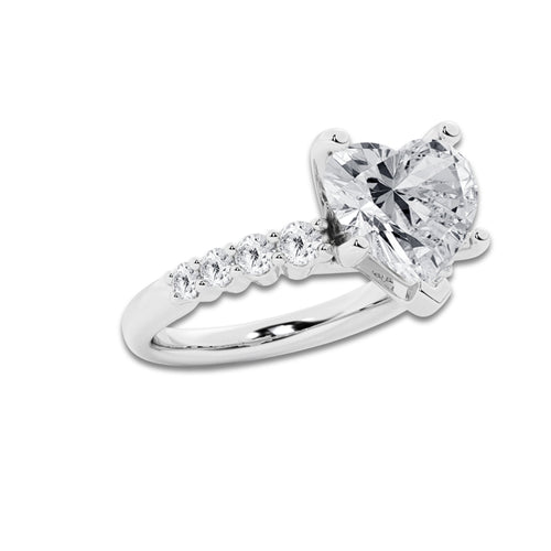 7.66 Ct Heart Lab-Grown Diamond Half Eternity Engagement Ring in Platinum for Female, Colorless (D), VVS1 Clarity | IGI Certified, 7.00 Ct Center Diamond