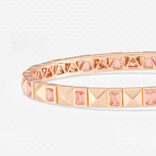 4 1/6 ctw Fancy Pink Emerald Lab Grown Diamond Bangle Bracelet - 8 Inches 14K Rose Gold