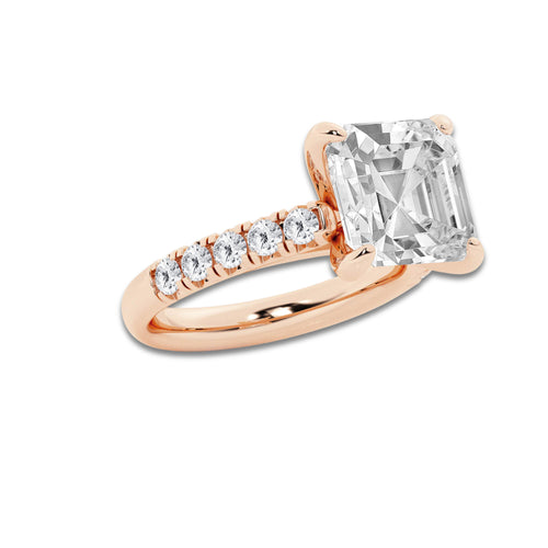 6.55 ctw Asscher Lab-Grown Diamond Pave Engagement Ring in 14K Rose Gold for Women | D Color, VVS1 Clarity, IGI Certified 6.00 ct Center Diamond