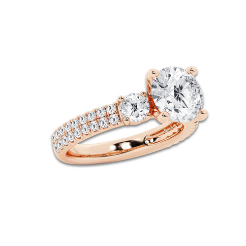 3.50 ctw Round Lab-Grown Diamond Three Stone Double Row Engagement Ring in 14K Rose Gold for Women | D Color, VVS1 Clarity, IGI Certified 2.50 ct Center Diamond