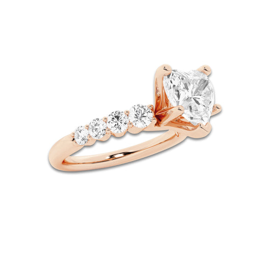 2.04 Ct Heart Lab-Grown Diamond Half Eternity Engagement Ring in 14K Rose Gold for Female, Colorless (E), VS1 Clarity | IGI Certified, 1.50 Ct Center Diamond