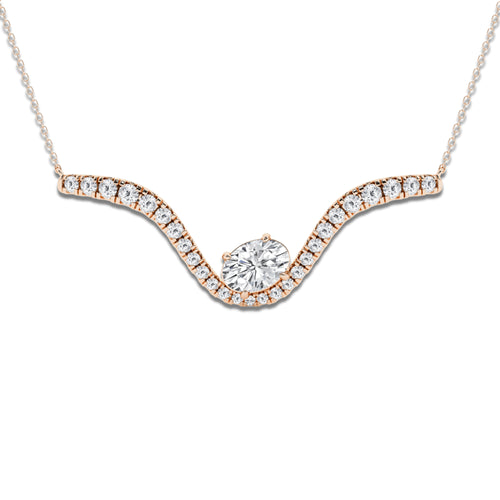 3 1/2 ctw Oval Lab Grown Diamond Curve Pendant 14K Rose Gold, E, VS1 | IGI Certified, 2 ct Center