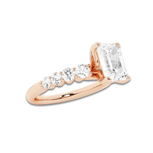 2.04 ctw Emerald Lab-Grown Diamond Side Stone Engagement Ring in 14K Rose Gold for Women | Colorless D, VVS1 Clarity, IGI Certified 1.50 Ct Center Diamond