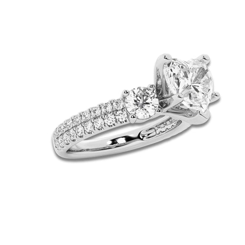 1.75 ctw Heart Lab-Grown Diamond Three Stone Double Row Engagement Ring in Platinum for Women | E Color, VS1 Clarity, IGI Certified 1.00 ct Center Diamond