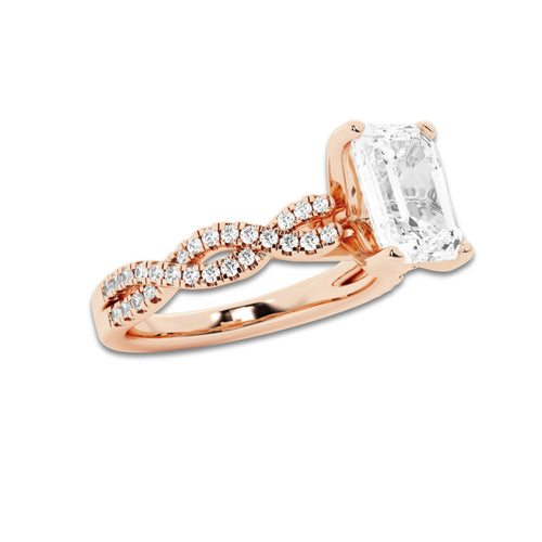 1.75 ctw Emerald Lab-Grown Diamond Twisted Shank Engagement Ring in 14K Rose Gold for Women | D Color, VVS1 Clarity, IGI Certified 1.50 ct Center Diamond