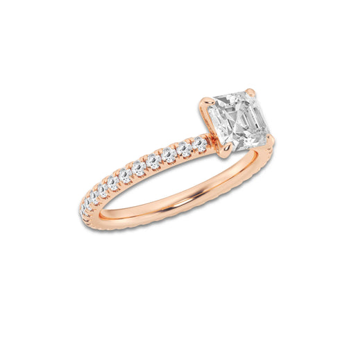 Grace 1 1/2 ctw Asscher Lab Grown Diamond Eternity Engagement Ring 14K Rose Gold, D, VVS | IGI Certified, 1 ct Center