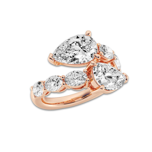Melody 7 3/4 ctw Pear and Oval Lab Grown Diamond Bypass Ring 18K Rose Gold, E, VS1 | IGI Certified