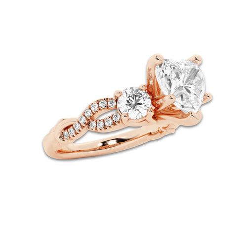 2.62 ctw Heart Lab-Grown Diamond Side Stone Engagement Ring in 14K Rose Gold for Women | Colorless D, VVS1 Clarity, IGI Certified 2.00 ct Center Diamond