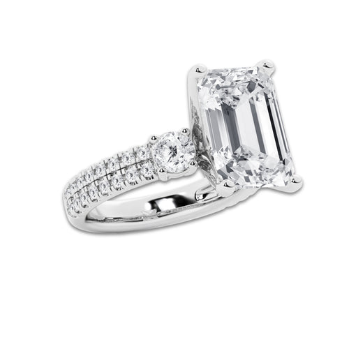 8.96 ctw Emerald Lab-Grown Diamond Three Stone Double Row Engagement Ring in Platinum for Women | D Color, VVS1 Clarity, IGI Certified 8.00 ct Center Diamond