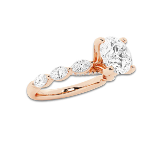 2.98 ctw Round Lab-Grown Diamond Marquise Side Stone Engagement Ring in 14K Rose Gold for Women | Colorless D, VVS1 Clarity, IGI Certified 2.50 ct Center Diamond