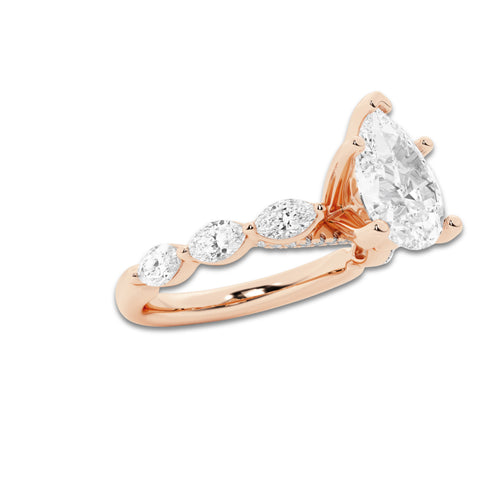 3.48 ctw Pear Lab-Grown Diamond Marquise Side Stone Engagement Ring in 14K Rose Gold for Women | Colorless D, VVS1 Clarity, IGI Certified 3.00 ct Center Diamond