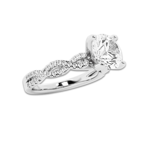 1.75 ctw Round Lab-Grown Diamond Twisted Shank Engagement Ring in 14K White Gold for Women | D Color, VVS1 Clarity, IGI Certified 1.50 ct Center Diamond