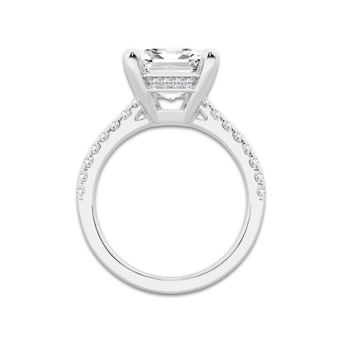 5.30 ctw Emerald Lab-Grown Diamond Hidden Halo Side Stone Engagement Ring in 18K White Gold for Women | Colorless D, VVS1 Clarity, IGI Certified 5.00 ct Center Diamond