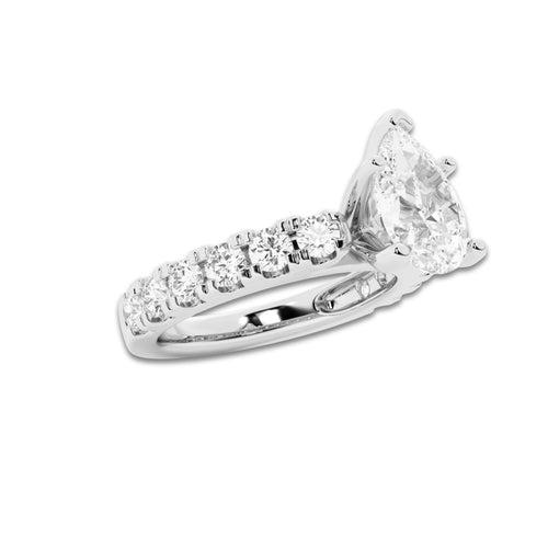 3.00 ctw Pear Lab-Grown Diamond Split-Prong Set Side Stone Engagement Ring in Platinum for Women | Colorless D, VVS1 Clarity, IGI Certified 2.00 ct Center Diamond