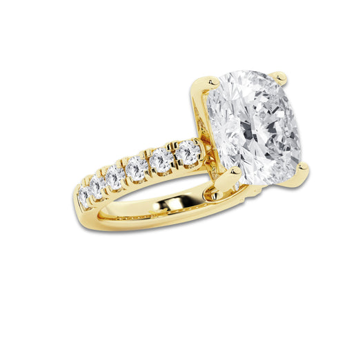 9.00 ctw Elongated Cushion Lab-Grown Diamond Split-Prong Set Side Stone Engagement Ring in 14K Yellow Gold for Women | Colorless D, VVS1 Clarity, IGI Certified 8.00 ct Center Diamond