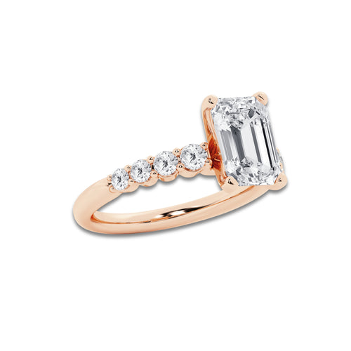 3.54 ctw Emerald Lab-Grown Diamond Side Stone Engagement Ring in 14K Rose Gold for Women | Colorless D, VVS1 Clarity, IGI Certified 3.00 Ct Center Diamond