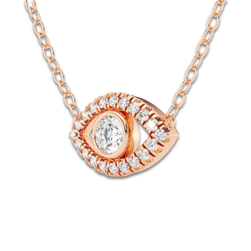 1/3 ctw Round Lab Grown Diamond Evil Eye Pendant with Adjustable Chain 14K Rose Gold, DE, VS1 | 1/5 ct Center