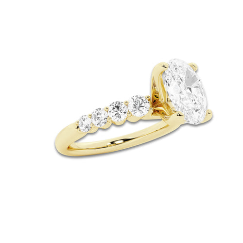 2.04 Ct Oval Lab-Grown Diamond Half Eternity Engagement Ring in 14K Yellow Gold for Female, Colorless (D), VVS1 Clarity | IGI Certified, 1.50 Ct Center Diamond