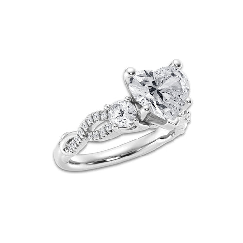 3.10 ctw Heart Lab-Grown Diamond Side Stone Engagement Ring in Platinum for Women | Colorless E, VS1 Clarity, IGI Certified 2.50 ct Center Diamond