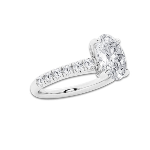 2.41 ctw Oval Lab-Grown Diamond Pave Engagement Ring in 14K White Gold for Women | E Color, VS1 Clarity, IGI Certified 2.00 ct Center Diamond