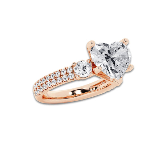 4.96 ctw Heart Lab-Grown Diamond Three Stone Double Row Engagement Ring in 14K Rose Gold for Women | D Color, VVS1 Clarity, IGI Certified 4.00 ct Center Diamond