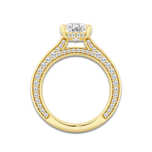 Kelly 3 ctw Oval Lab Grown Diamond Pave Profile Side Stone Engagement Ring 14K Yellow Gold, E, VS1 | IGI Certified, 2 ct Center