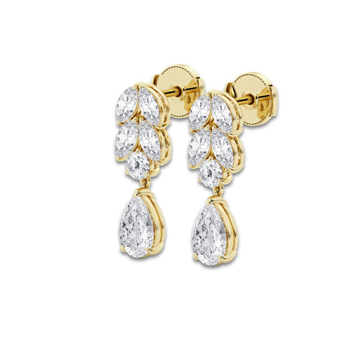 4 ctw Pear Lab Grown Diamond Prong Setting Drop Earrings 18K Yellow Gold, E, VS1