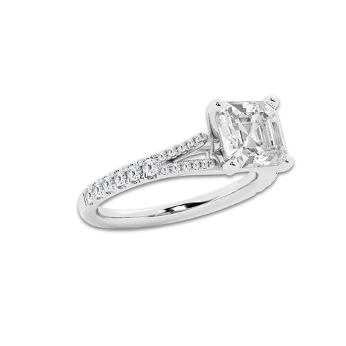 3.33 ctw Asscher Lab-Grown Diamond Split Shank Side Stone Engagement Ring in Platinum for Women | Colorless E, VS1 Clarity, IGI Certified 3.00 ct Center Diamond