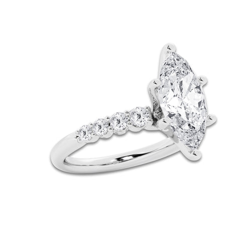 4.16 Ct Marquise Lab-Grown Diamond Half Eternity Engagement Ring in 14K White Gold for Female, Colorless (D), VVS1 Clarity | IGI Certified, 3.50 Ct Center Diamond