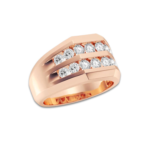 1 1/2 ctw Round Lab Grown Diamond Men's Double Row Channel Set Wedding Band 14K Rose Gold, DE, VS1