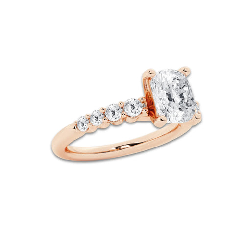 2.52 Ct Elongated Cushion Lab-Grown Diamond Half Eternity Engagement Ring in 14K Rose Gold for Female, Colorless (E), VS1 Clarity | IGI Certified, 2.00 Ct Center Diamond