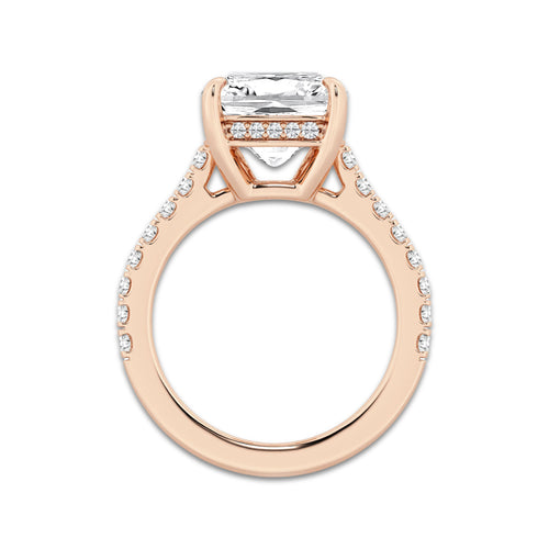 4.35 ctw Cushion Lab-Grown Diamond Hidden Halo Side Stone Engagement Ring in 18K Rose Gold for Women | Colorless E, VS1 Clarity, IGI Certified 4.00 ct Center Diamond