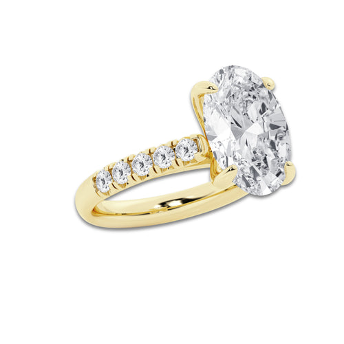 6.55 ctw Oval Lab-Grown Diamond Pave Engagement Ring in 14K Yellow Gold for Women | D Color, VVS1 Clarity, IGI Certified 6.00 ct Center Diamond
