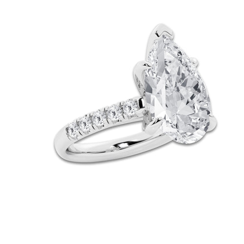 8.55 ctw Pear Lab-Grown Diamond Pave Engagement Ring in 14K White Gold for Women | E Color, VS1 Clarity, IGI Certified 8.00 ct Center Diamond