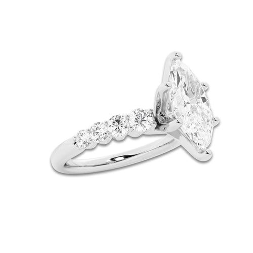 2.04 Ct Marquise Lab-Grown Diamond Half Eternity Engagement Ring in Platinum for Female, Colorless (D), VVS1 Clarity | IGI Certified, 1.50 Ct Center Diamond