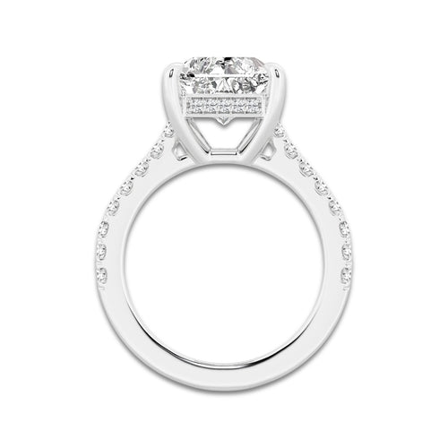 4.35 ctw Radiant Lab-Grown Diamond Hidden Halo Side Stone Engagement Ring in Platinum for Women | Colorless E, VS1 Clarity, IGI Certified 4.00 ct Center Diamond