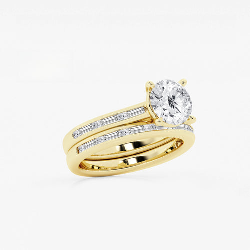 Synergy 2 3/4 ctw Round Lab Grown Diamond Baguette and Princess Side Stone Bridal Set 14K Yellow Gold, E, VS1 | IGI Certified, 2 ct Center