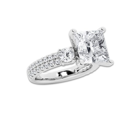 6.96 ctw Princess Lab-Grown Diamond Three Stone Double Row Engagement Ring in 14K White Gold for Women | D Color, VVS1 Clarity, IGI Certified 6.00 ct Center Diamond