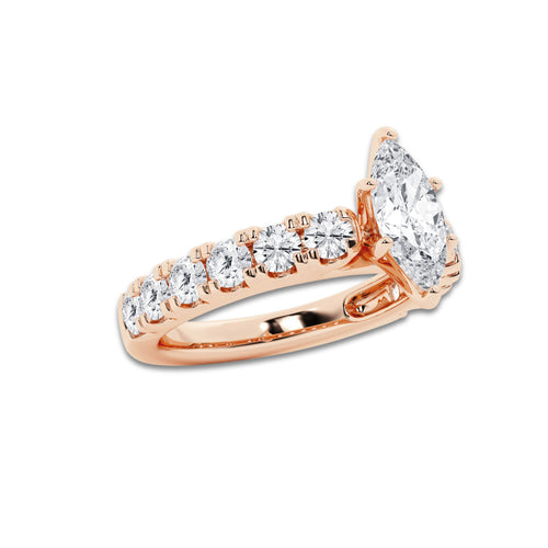 2.00 ctw Marquise Lab-Grown Diamond Split-Prong Set Side Stone Engagement Ring in 14K Rose Gold for Women | Colorless D, VVS1 Clarity, IGI Certified 1.00 ct Center Diamond