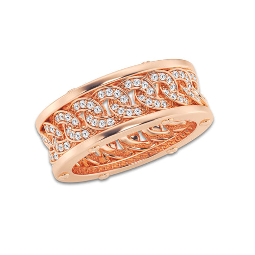 2/3 ctw Round Lab Grown Diamond Cuban Link Eternity Band - 9.3mm Width 14K Rose Gold, DE, VS1